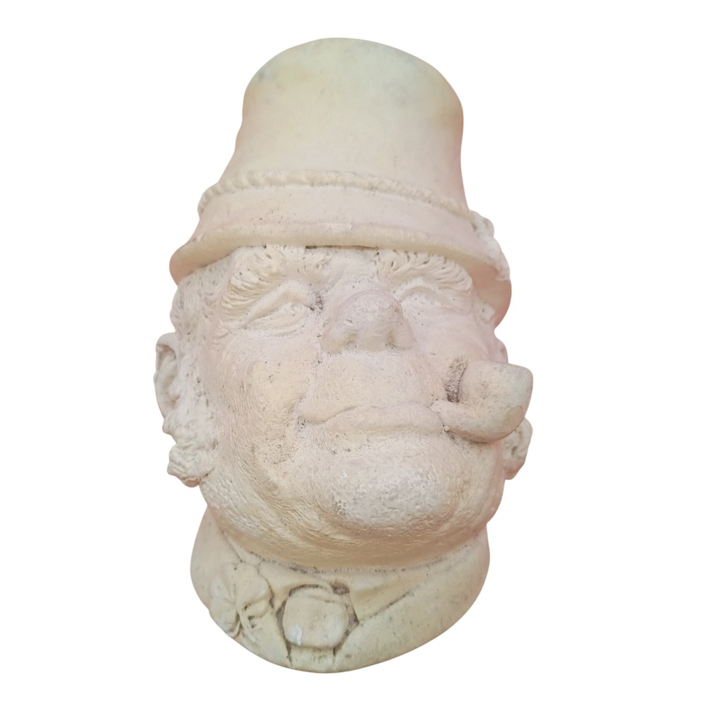 Vintage Chalkware Man Bust Wall Plaque Cream Top Hat Pipe Decor Sculpture